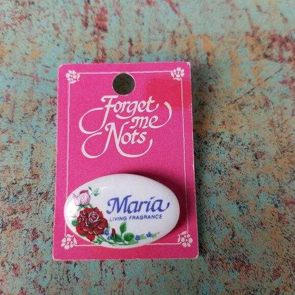 Jewelry - Vintage Name Pin Maria Living Fragrance Roses Forget Me Nots Floral NOS‎ 80s